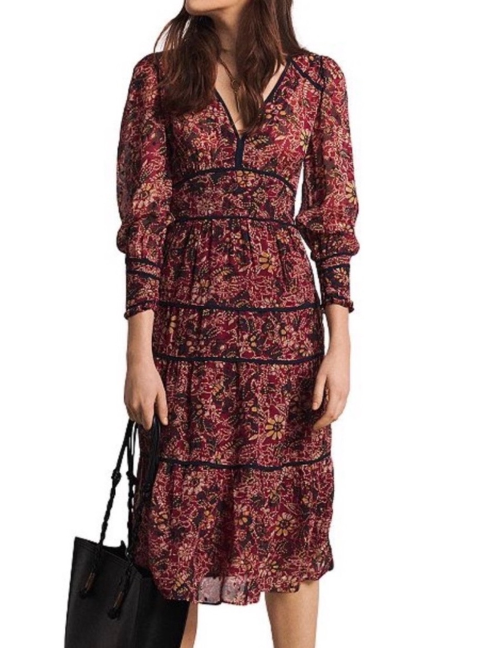 Ba&sh Gigi floral midi dress in Bordeaux burgundy size S